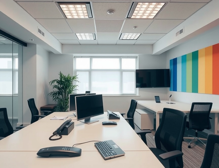 Professional modern office interior with communication elements