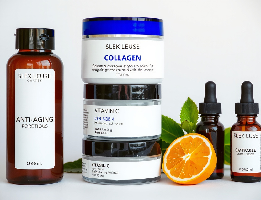 Anti-aging skincare products arrangement